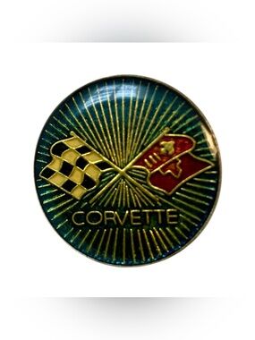 VTG 1980s Corvette Crossed Flags Sunburst Enamel Lapel Hat Pin Tie Tac